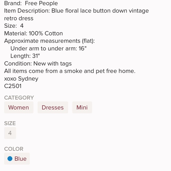 🌸💙Free People Vintage Lace Dress 4 💙🌸 - Picture 6 of 6